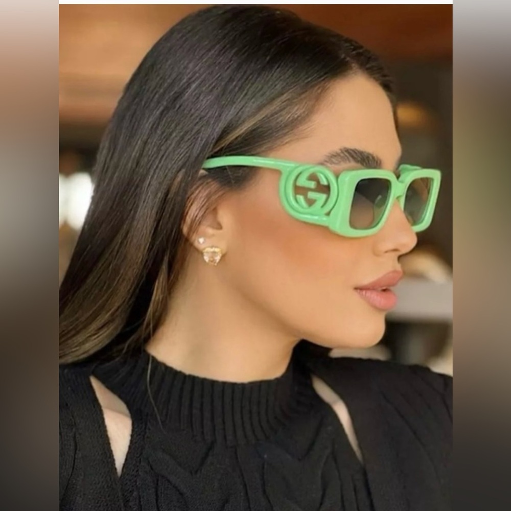 GUCCI  RECTANGLE FRAME WITH BOLD GG ON 2025 FALL FASHION FAV PICKLE GREEN FRAMES